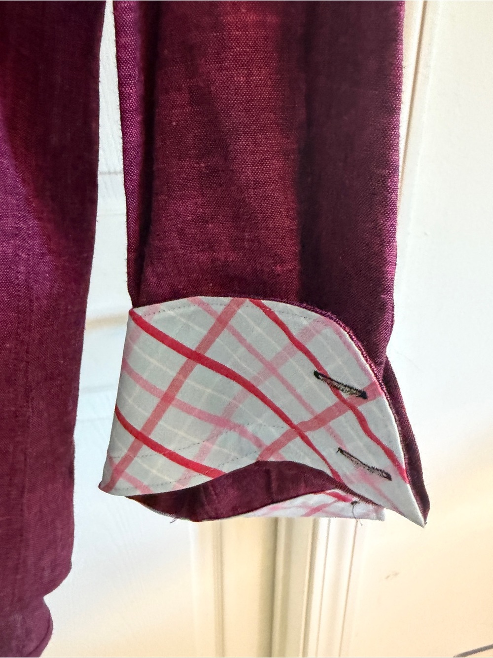 Maceoo Men's Purple Plaid Contrast Trim Linen Shirt XL - Picture 3 of 11